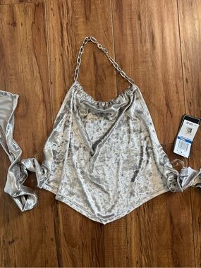 Macy's Silver Crushed Velvet Chain-Halter Camisole